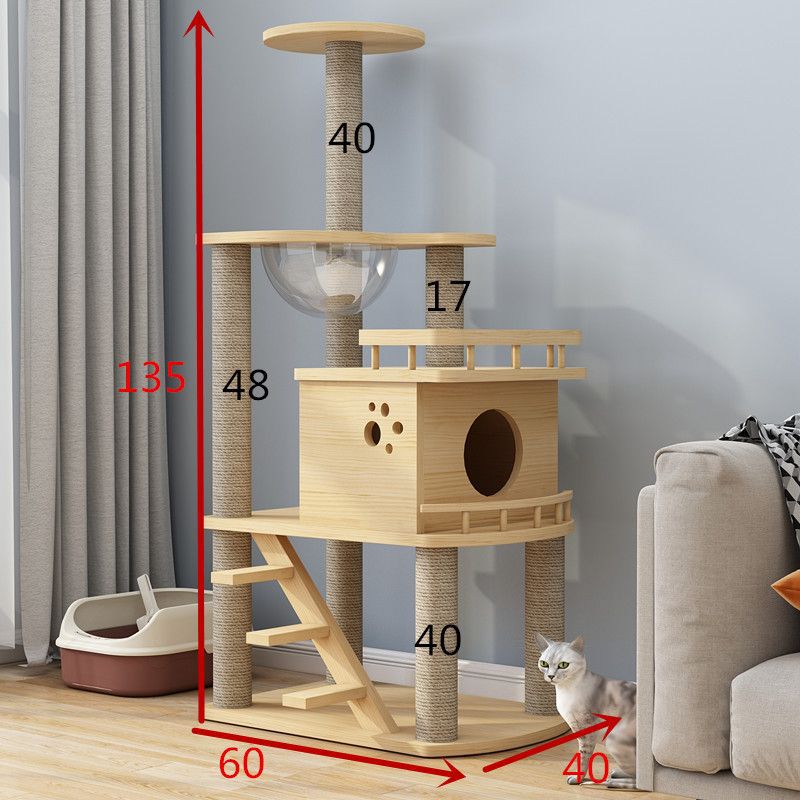 OEM Cat Tree Climbing Frame | Custom Pine Solid Wood Multi-Layer Board Cat Structure | High-Quality Pet Products 105-221