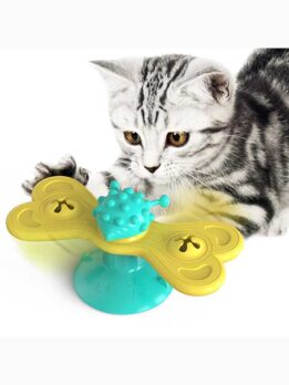 Wholesale Patented Windmill Cat Toy with Suction Cup, Catnip Ball & LED Light