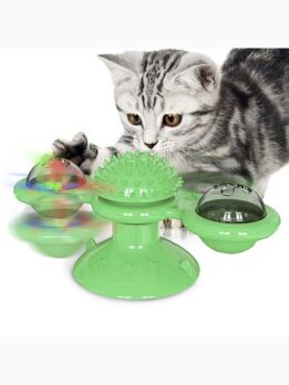 Patented Suction Cup Cat Windmill Toy with Catnip & LED, Dental Care Design